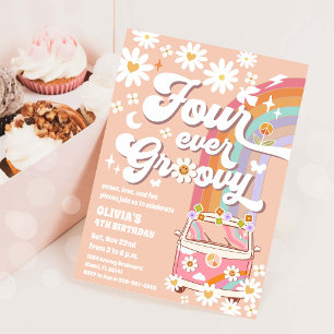 Groovy Rainbow Daisy Birthday Invitation
