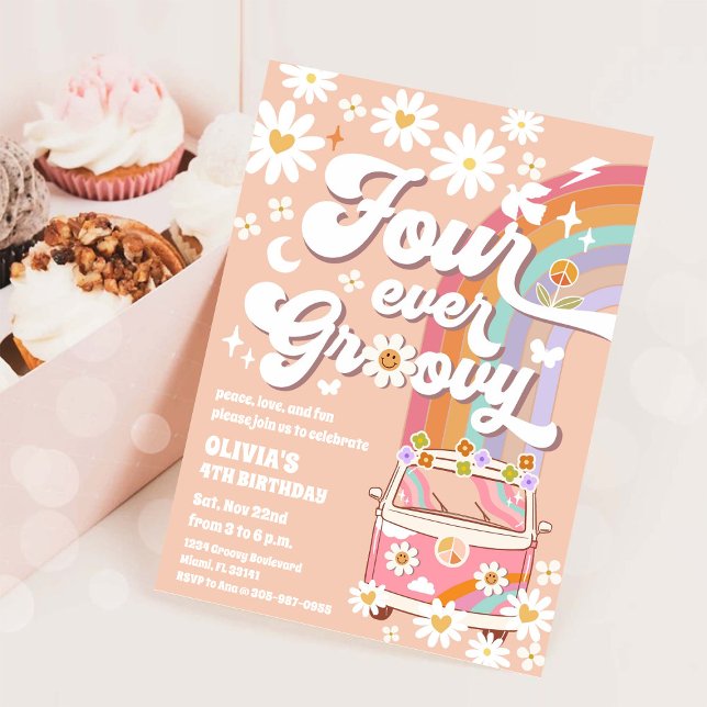 Groovy Rainbow Daisy Birthday Invitation (Creator Uploaded)