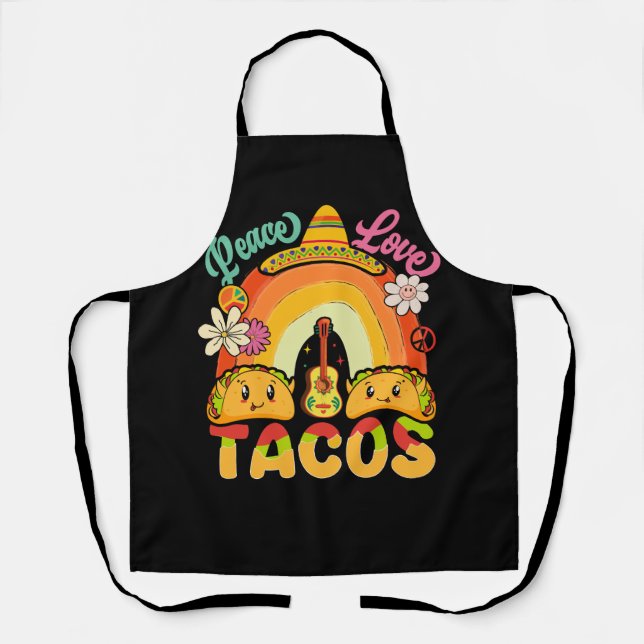 Groovy Rainbow Festival Mexican Food Lover Peace L Apron (Front)
