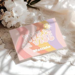 groovy rainbow five is a vibe 60's retro daisy invitation
