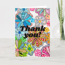 Groovy Rainbow Flowers folded Thank You card