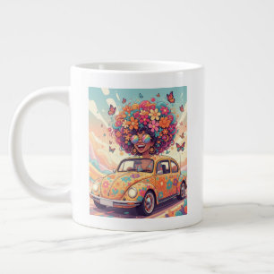 Groovy Rainbow Retro 70s Boho Flower Power Large Coffee Mug