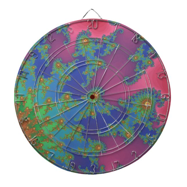 Groovy Rainbow Seahorses Fractal Art Dartboard (Front)