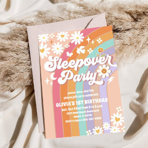 Groovy Rainbow Sleepover Birthday Invitation