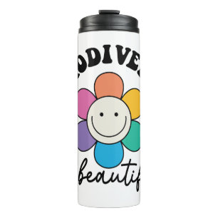 Groovy Rainbow Smiley Flower Neurodiversity Thermal Tumbler