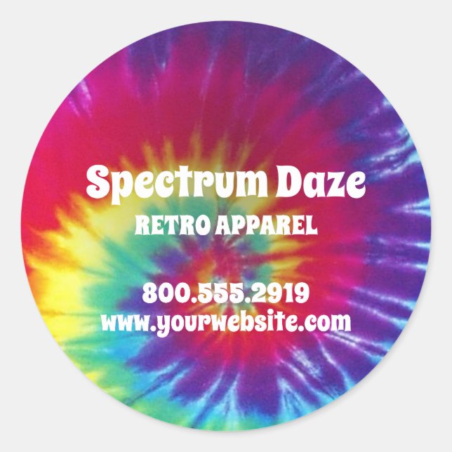 Groovy Rainbow Tie-Dye Hippie Classic Round Sticker (Front)