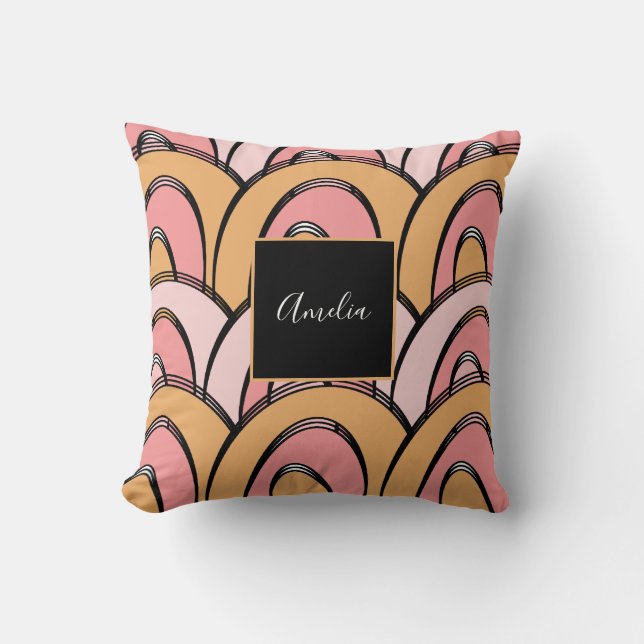 Groovy Rainbows Pattern Orange Pink  Cushion (Front)