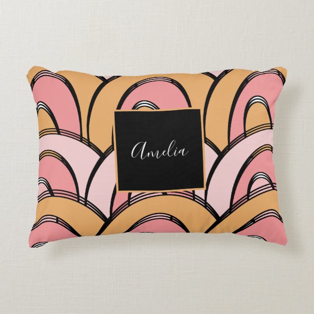 Groovy Rainbows Pattern Orange Pink Decorative Cushion (Front)