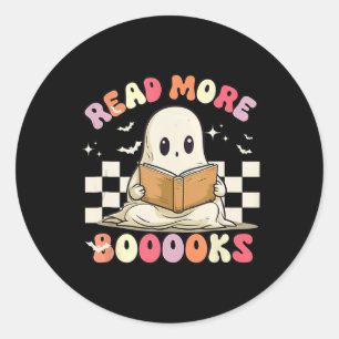 Groovy Read More Books Cute Ghost Boo Funny Hallow Classic Round Sticker