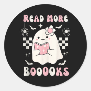 Groovy Read More Books Cute Ghost Boo Funny Hallow Classic Round Sticker