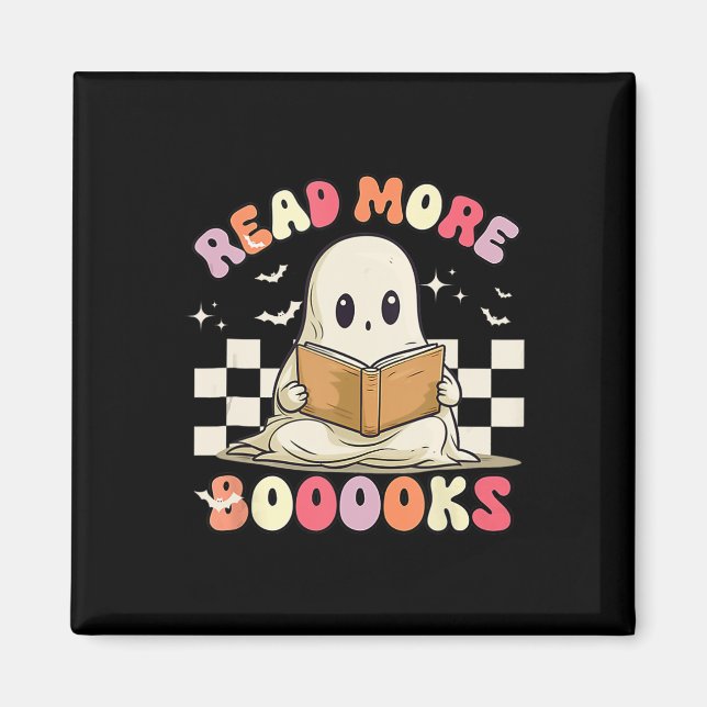 Groovy Read More Books Cute Ghost Boo Funny Hallow Magnet (Front)