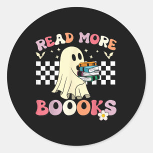 Groovy Read More Books Cute Ghost Boo Funny Kids H Classic Round Sticker