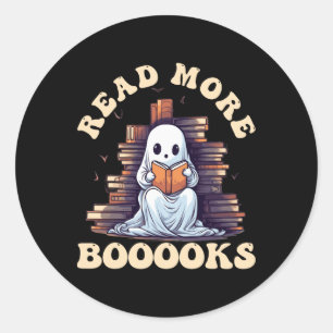 Groovy Read More Books Cute Ghost Funny Teacher Ha Classic Round Sticker