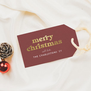 Groovy Red & Gold Merry Christmas Gift Tags