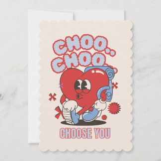 Groovy Red Heart Choo Choo Choose you Valentines  Holiday Card