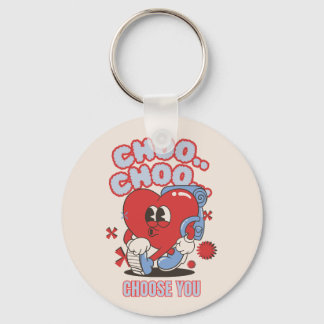 Groovy Red Heart Choo Choo Choose You Valentines  Key Ring
