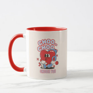 Groovy Red Heart Choo Choo Choose you Valentines  Mug