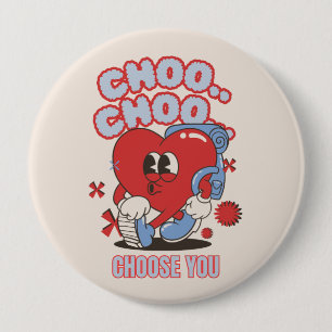 Groovy Red Heart singing Valentines 10 Cm Round Badge