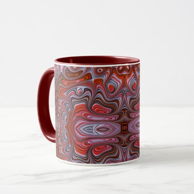 Groovy Red Marbled Wet Paint Fractal Art Mug (Front Left)