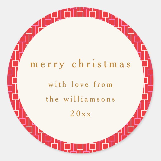 Groovy Red Pink Retro Cute Custom Name Christmas Classic Round Sticker (Front)