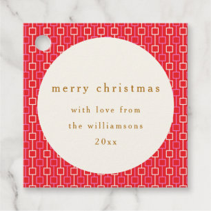 Groovy Red Pink Retro Cute Custom Name Christmas Favour Tags