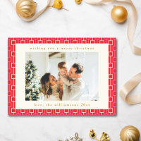 Groovy Red Pink Retro Cute Two Photo Christmas