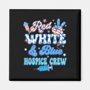 Groovy Red White Blue Hospice Crew Hospice Nurse 4 Magnet