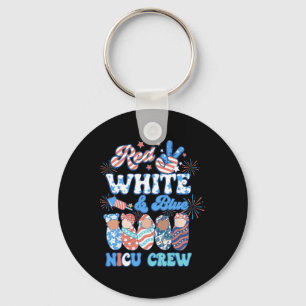 Groovy Red White Blue Nicu Crew Nicu Nurse 4th Of Key Ring
