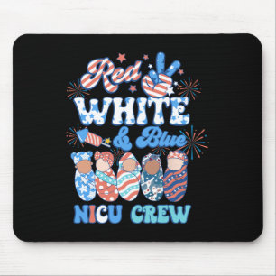 Groovy Red White Blue Nicu Crew Nicu Nurse 4th Of Mouse Pad