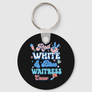 Groovy Red White Blue Waitress Crew 4th Of July Key Ring