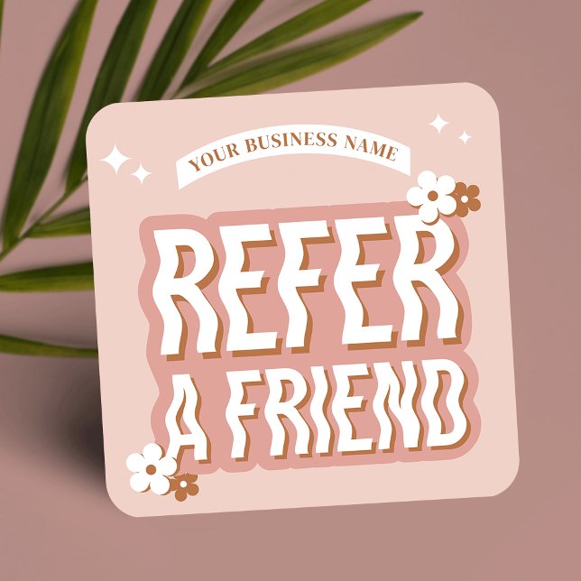Groovy Refer a Friend Trendy Retro Beauty Salon Referral Card (Groovy and fun business referral discount cards, featuring retro fonts and trendy design)