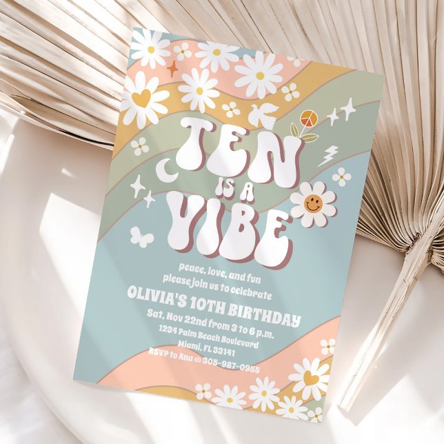 Groovy Retro 10th Birthday Invitation (Creator Uploaded)