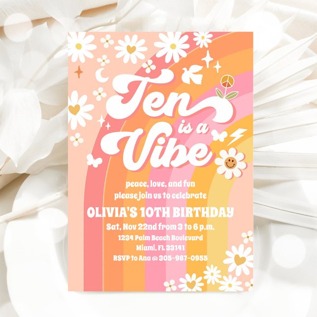 Groovy Retro 10th Birthday Invitation (Creator Uploaded)