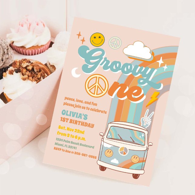 Groovy Retro 1st Birthday Invitation (Creator Uploaded)