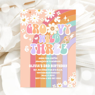 Groovy Retro 3rd Birthday Invitation