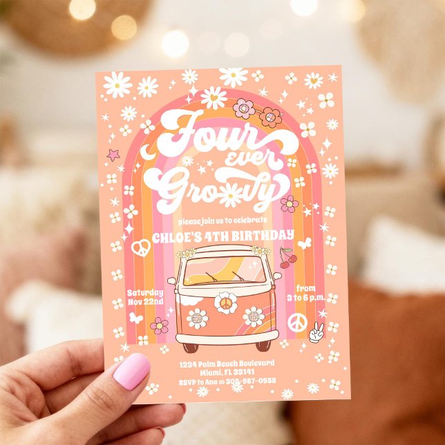Groovy Retro 4th Birthday Invitation (Creator Uploaded)