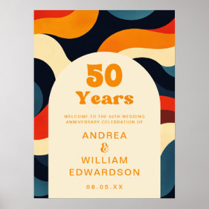Groovy Retro 50th Wedding Anniversary Welcome Sign