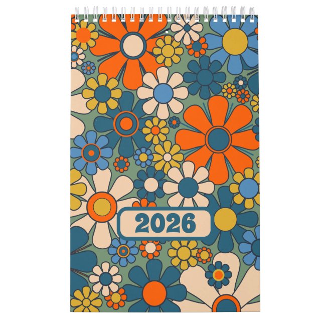 Groovy Retro 60s 70s Floral Pattern 2025 Calendar (Cover)