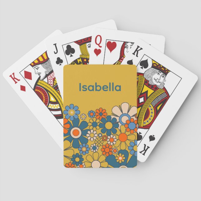 Groovy Retro 60s 70s Flowers Personalised Playing Cards (Back)