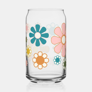 Groovy Retro 60s 70s Flowers Vintage Aesthetic Can Glass