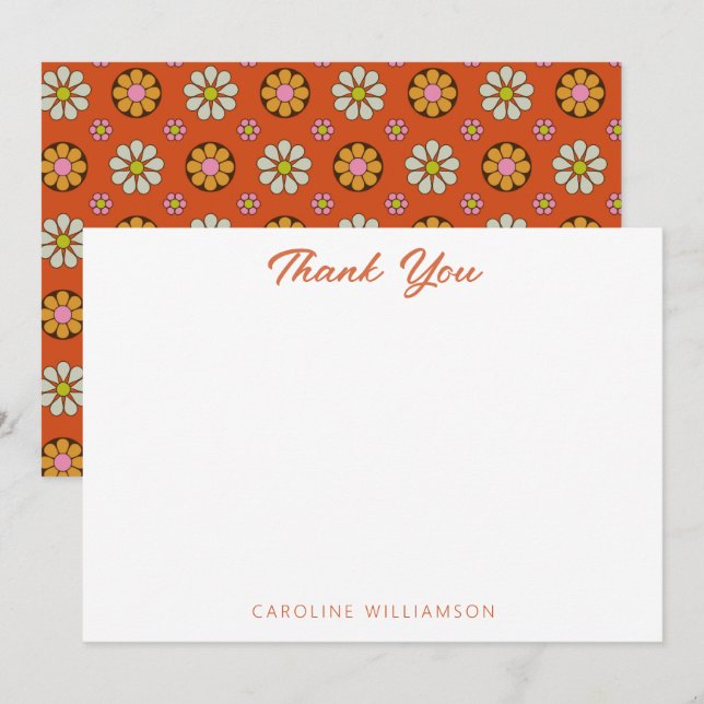 Groovy Retro 60s Botanical Orange Pink Custom Thank You Card (Front/Back)
