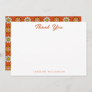 Groovy Retro 60s Botanical Orange Pink Custom Thank You Card