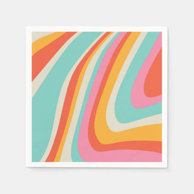Groovy Retro 60s Wavy Lines Napkin (Front)