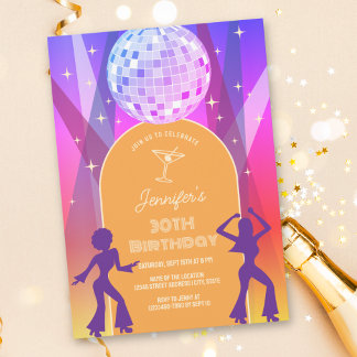 Groovy Retro 70s 80s Disco 30th Birthday Party Invitation