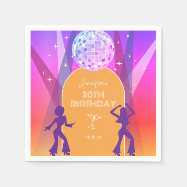 Groovy Retro 70s 80s Disco 30th Birthday Party Napkin (Front)