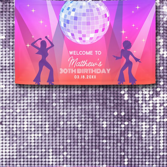 Groovy Retro 70s 80s Disco 30th Birthday Welcome Banner (Creator Uploaded)