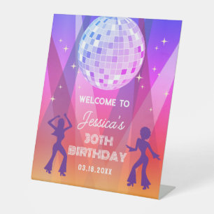 Groovy Retro 70s 80s Disco 30th Birthday Welcome Pedestal Sign