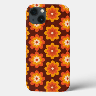 Groovy Retro 70s Boho Hippie Orange Flower pattern iPhone 13 Case