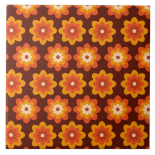 Groovy retro 70s boho hippie orange flower pattern ceramic tile