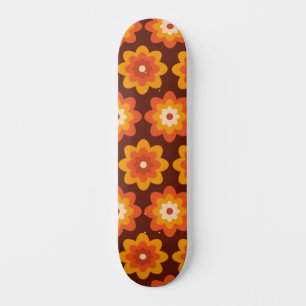 Groovy Retro 70s Boho Hippie Orange Flower pattern Skateboard